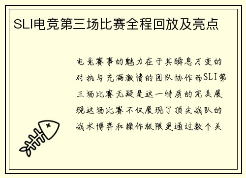 SLI电竞第三场比赛全程回放及亮点